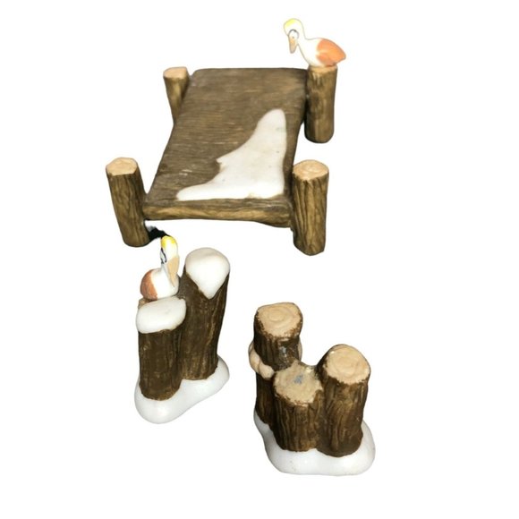 Pacific Rim Christmas Village Accessories Boardwalk Dock Snow Pelicans Piling - Picture 1 of 15